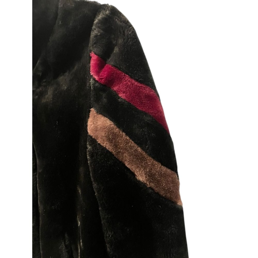 Vintage 70's Faux Fur Boogie Nights Striped Coat Jacket Size Medium Women's - Picture 2 of 8